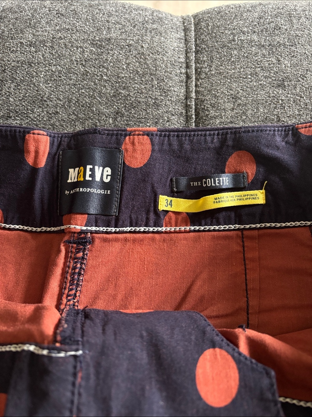 Anthropologie Maeve The Colette Navy Pants with Rust Polka Dots - Picture 2 of 5